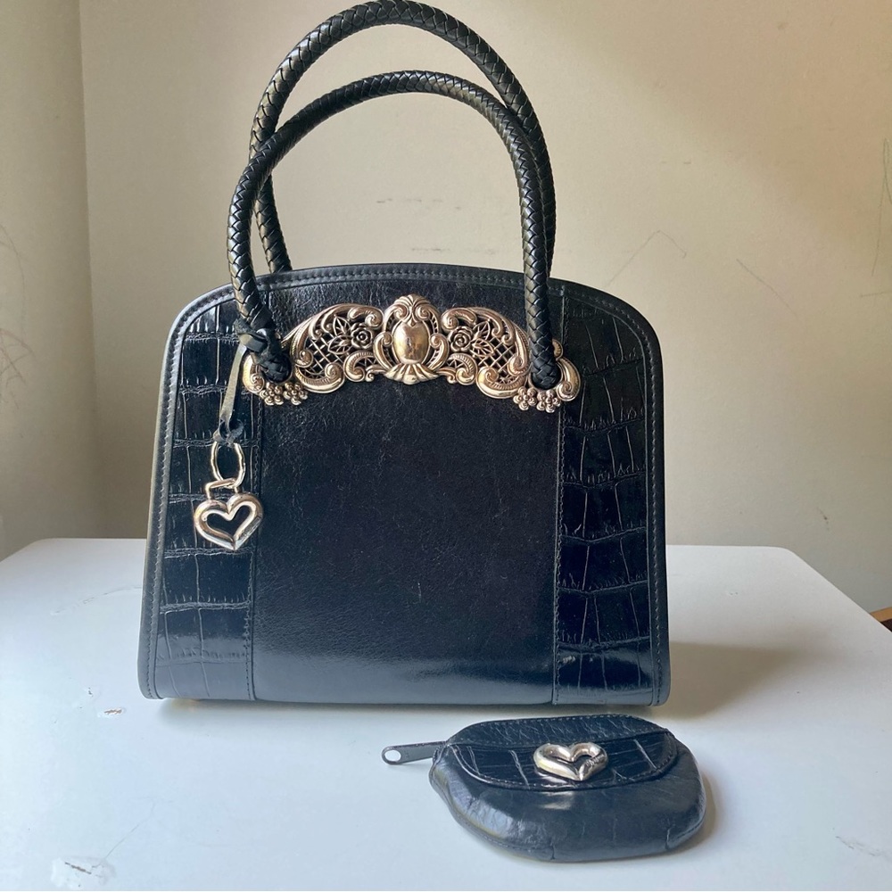 Vintage Brighton Chantilly Black Leather Satchel / purse